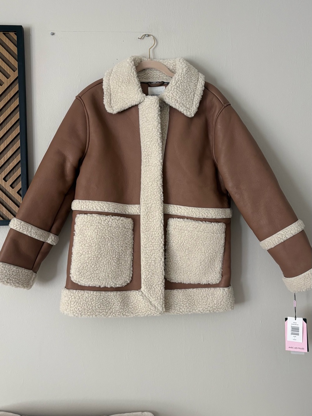 Avec Les Filles Brown Jacket with Cream Shearling Trim